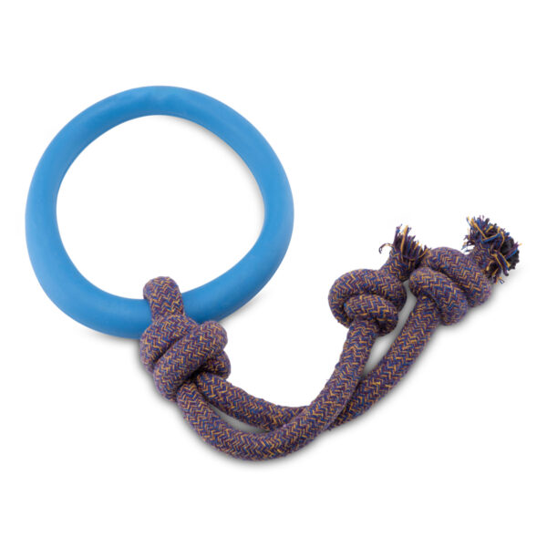 Hundleksak blå ring med rep Beco